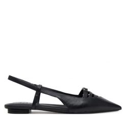 Sandały DKNY. Czarne sandały damskie DKNY, bez wzorów, bez obcasa, na płaskiej podeszwie, bez zapięcia. Za 319.99 zł.