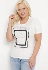 Biały Bawełniany T-shirt Koszulka z Krótkim Rękawem Ozdobiona Nadrukiem i Cyrkoniami Codara. Białe bluzki damskie Born2be, l, bez wzorów, z bawełny, bez kołnierzyka, bez ramiączek. Za 34.99 zł.