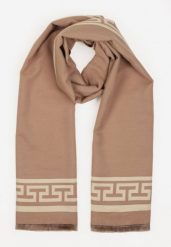 Beżowy Szalik z Bawełną Wiskozą i Geometrycznym Motywem Sevilie. Brązowe szaliki damskie Born2be, bez wzorów, z bawełny. Za 49.99 zł.
