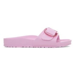 Klapki damskie BIRKENSTOCK Madrid Big Buckle EVA Fondant Pink. Czerwone klapki damskie Birkenstock, na lato, bez wzorów, z tworzywa sztucznego, eleganckie, bez obcasa, bez zapięcia. Za 224.99 zł.