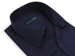 Granatowa gładka koszula męska 011G. Koszule męskie Mmer / Villaro - Koszule męskie, m, bez wzorów, z bawełny, casualowe, bez kołnierzyka, bez ramiączek. W wyprzedaży za 189.00 zł.