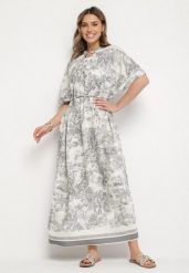 Szara Sukienka Typu Oversize z Wiskozą w Abstrakcyjny Wzór Lunalessa. Szare sukienki damskie Born2be, na co dzień, bez wzorów, z wiskozy, eleganckie, bez kołnierzyka, bez ramiączek, maxi, oversize. Za 79.99 zł.