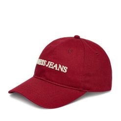 Czapka z daszkiem Guess Jeans. Czerwone czapki damskie Guess Jeans, z aplikacjami, z jeansu. Za 79.99 zł.
