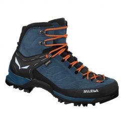 Buty trekkingowe męskie Salewa Mtn Trainer Mid Gtx. Niebieskie trekkingi męskie Salewa, na zimę, z nylonu, bez zapięcia. Za 1,289.99 zł.