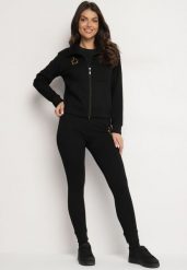 Czarny Bawełniany Komplet Dresowy ze Spodniami z Gumką i Bluzą ze Stójką i Suwakiem Nelithael. Czarne bluzy damskie Born2be, l, z aplikacjami, z bawełny, eleganckie, bez ramiączek, bez kaptura. Za 69.99 zł.
