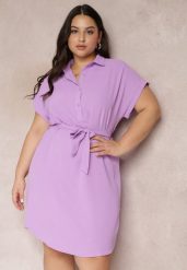Fioletowa Sukienka Koszulowa Wiązana w Pasie z Krótkimi Rękawami Wellwood. Fioletowe sukienki damskie Renee, na imprezę, na lato, plus size, bez wzorów, z tkaniny, bez kołnierzyka, plus size, bez ramiączek, midi, koszulowe. Za 59.99 zł.