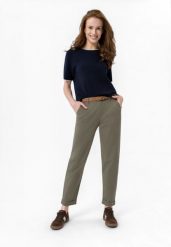 Bawełniane spodnie R-LANA. Brązowe spodnie materiałowe damskie Volcano, bez wzorów, z bawełny, klasyczne, z standardowym stanem. Za 149.99 zł.