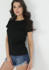 Czarny Basicowy T-shirt Acatine. Czarne t-shirty damskie Born2be, uniwersalny, bez wzorów, bez kołnierzyka, bez ramiączek. Za 34.99 zł.