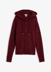Sweter rozpinany z kapturem. Żółte kardigany damskie bonprix, bez wzorów, bez kołnierzyka. Za 129.99 zł.