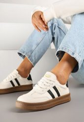Beżowo-Czarne Sneakersy Sportowe z Ozdobnymi Paskami i Przeszyciami Wenilan. Brązowe obuwie sportowe damskie Renee, bez wzorów, z jeansu, bez zapięcia. Za 99.99 zł.