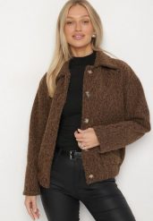 Brązowa Kurtka Koszulowa z Gumką w Pasie Stylizowana na Wełnianą Unelises. Brązowe kurtki damskie Born2be, bez wzorów, z jeansu, bez kaptura. Za 139.99 zł.