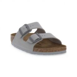 Klapki damskie Birkenstock Arizona. Szare klapki damskie Birkenstock, bez wzorów, z materiału, bez obcasa, bez zapięcia. Za 389.00 zł.