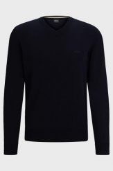 Sweter z dekoltem w serek BOSS Pacello-L BLU (50506042-404). Niebieskie swetry męskie Boss, l, bez wzorów, sportowe, bez kołnierzyka, bez ramiączek. Za 389.00 zł.