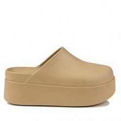 Klapki damskie Crocs DYLAN PLATFORM CLOG. Brązowe klapki damskie Crocs, bez wzorów, bez obcasa, bez zapięcia. Za 239.00 zł.