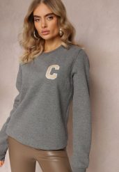 Szara Bluza z Naszywką o Fasonie Zakładanym Przez Głowę Esemia. Szare bluzy damskie Renee, l, z aplikacjami, z dzianiny, casualowe, bez ramiączek, bez kaptura. Za 84.99 zł.