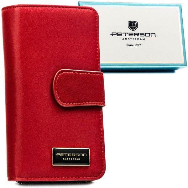 Pionowy, czerwony portfel damski ze skóry naturalnej i ekologicznej PTN PS116-HNL Peterson. Czerwone portfele damskie Peterson, ze skóry. Za 125.99 zł.