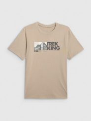 4F T-shirt regular z nadrukiem męski - beżowy XXL. Brązowe t-shirty męskie 4F, m, bez wzorów, z bawełny, bez kołnierzyka, bez ramiączek. Za 59.99 zł.