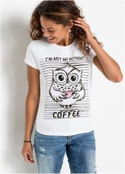 T-shirt z czystej bawełny. Białe t-shirty damskie bonprix, bez wzorów, z bawełny, bez kołnierzyka, bez ramiączek. Za 67.99 zł.