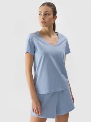 4F T-shirt gładki damski - niebieski XS. Niebieskie t-shirty damskie 4F, xs, bez wzorów, z bawełny, sportowe, bez kołnierzyka, bez ramiączek. W wyprzedaży za 39.99 zł.