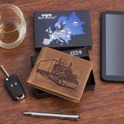 Portfel skórzany męski brązowy nubuk poziomy skóra ciężarówka RFiD Beltimore R93. Brązowe portfele męskie bez wzorów, z nubiku. Za 59.90 zł.