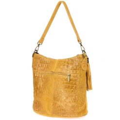 Shopperka skórzana Beltimore W13 musztardowa. Żółte shopperki damskie z aplikacjami, z materiału, na ramię, zamszowe, bez dodatków. Za 139.99 zł.