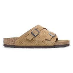 BIRKENSTOCK ZÜRICH LEVE DOTTED NEW BEIGE Klapki męskie. Brązowe klapki męskie Birkenstock, bez wzorów, bez zapięcia. Za 299.99 zł.