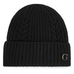 Czapka Guess. Czarne czapki damskie Guess, na zimę, z aplikacjami. Za 159.99 zł.