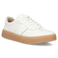 Skórzane półbuty damskie na platformie białe Filippo DP7543/26. Białe półbuty damskie Filippo, bez wzorów, ze skóry, bez obcasa, na platformie, bez zapięcia. Za 209.99 zł.