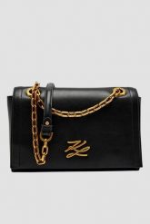 KARL LAGERFELD Czarna skórzana listonoszka Autograph. Czarne torebki wizytowe damskie KARL LAGERFELD, bez wzorów, bez dodatków. W wyprzedaży za 1,235.99 zł.