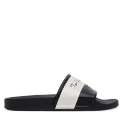 Klapki KARL LAGERFELD. Czarne klapki damskie KARL LAGERFELD, bez wzorów, bez obcasa, bez zapięcia. Za 219.99 zł.