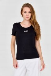 EA7 Damski t-shirt czarny z logo na środku. Czarne t-shirty damskie EA7 Emporio Armani, xs, bez wzorów, z bawełny, bez kołnierzyka, bez ramiączek. W wyprzedaży za 199.99 zł.