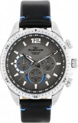Zegarek Rubicon ZEGAREK MĘSKI RUBICON RNCD98 - CHRONOGRAF (zr095c) black/silver. Czarne zegarki męskie Rubicon, bez wzorów. Za 387.01 zł.