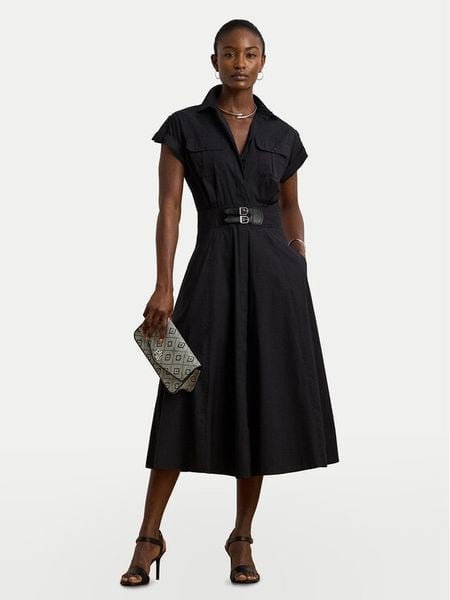 LAUREN RALPH LAUREN Sukienka koszulowa 200973594001 Czarny Regular Fit. Czarne sukienki damskie Lauren Ralph Lauren, bez wzorów, z wiskozy, bez kołnierzyka, bez ramiączek, koszulowe. Za 1,169.00 zł.