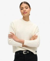 Superdry Damski sweter z półgolfem z mieszanki materiałów – Bright White. Białe swetry nierozpinane damskie Superdry, uniwersalny, bez wzorów, z materiału, bez kołnierzyka, bez ramiączek. Za 278.30 zł.
