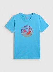 4F T-shirt regular z nadrukiem damski - niebieski XL. Niebieskie t-shirty damskie 4F, xl, bez wzorów, z bawełny, klasyczne, bez kołnierzyka, bez ramiączek. Za 59.99 zł.