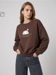 Bluza z bawełną z haftem - brązowy. Brązowe bluzy damskie Sinsay, l, bez wzorów, z bawełny, bez ramiączek, bez kaptura. Za 39.99 zł.