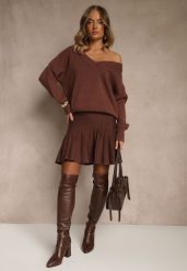 Brązowa Spódnica z Wiskozą o Rozkloszowanym Kroju High Waist Calatiela. Brązowe spódnice damskie Renee, na co dzień, na lato, m, bez wzorów, z wiskozy, eleganckie, z podwyższonym stanem, mini, proste. Za 99.99 zł.