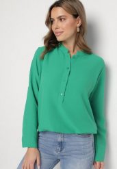 Zielona Koszula z Podwijanymi Rękawami Ilanielis. Zielone koszule damskie Born2be, m, bez wzorów, z jeansu, eleganckie, bez kołnierzyka, bez ramiączek. Za 59.99 zł.