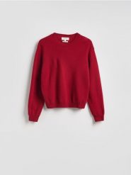 Wełniany sweter - burgundowy. Czerwone swetry nierozpinane damskie Reserved, l, bez wzorów, z wełny, bez kołnierzyka, bez ramiączek. Za 199.99 zł.