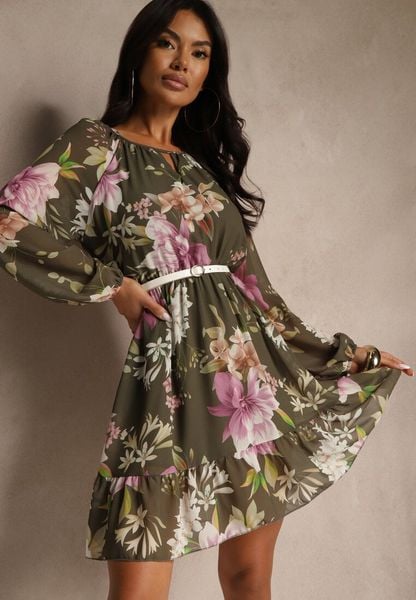 Ciemnozielona Rozkloszowana Sukienka Ozdobiona Kwiatowym Wzorem Zerovia. Zielone sukienki damskie Renee, na co dzień, l, bez wzorów, z wiskozy, eleganckie, bez kołnierzyka, bez ramiączek, mini, proste. Za 109.99 zł.