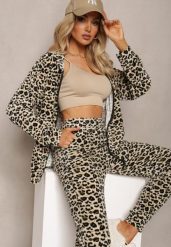 Beżowy Welurowy Komplet Dresowy 2-Częściowy Bluza z Kapturem i Spodnie Dopasowane z Kieszeniami Kardasa. Brązowe bluzy damskie Renee, m, bez wzorów, z dresówki, bez ramiączek, z kapturem. Za 69.99 zł.