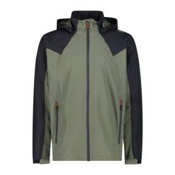 Wodoodporna kurtka z kapturem zapinanym na zamek błyskawiczny CMP. Zielone kurtki męskie CMP, l, bez wzorów, sportowe, z kapturem. Za 384.40 zł.