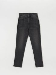 Jeansy straight mid waist - szary. Szare jeansy damskie Sinsay, bez wzorów, z bawełny. Za 59.99 zł.