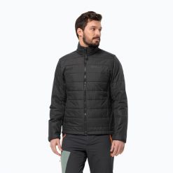 Kurtka przeciwdeszczowa męska Jack Wolfskin Lapawa Ins. Czarne kurtki męskie Jack Wolfskin, m, bez wzorów, sportowe, bez kaptura. Za 389.99 zł.