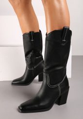 Czarne Kozaki na Obcasie w Stylu Kowbojek Laoretta. Czarne kozaki damskie Born2be, bez wzorów, z jeansu, bez obcasa, na obcasie, bez zapięcia. Za 199.99 zł.