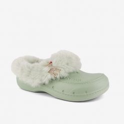 Damskie klapki zimowe Coqui Husky. Zielone klapki damskie Coqui, na zimę, bez wzorów, z materiału, bez obcasa, bez zapięcia. Za 140.99 zł.