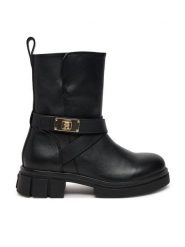Tommy Hilfiger Botki Biker Leather FW0FW08313 Czarny. Czarne botki damskie Tommy Hilfiger, bez wzorów, ze skóry, bez obcasa, na płaskiej podeszwie, bez zapięcia. Za 519.99 zł.