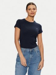 Tommy Jeans T-Shirt DW0DW20459 Granatowy Slim Fit. Niebieskie t-shirty damskie Tommy Jeans, s, bez wzorów, z bawełny, bez kołnierzyka, bez ramiączek. Za 99.99 zł.