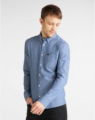 MĘSKA KOSZULA MATERIAŁOWA LEE SLIM BUTTON DOWN L66XDDLR 112116699. Koszule męskie Lee, l, bez wzorów, z materiału, bez kołnierzyka, bez ramiączek. Za 129.99 zł.