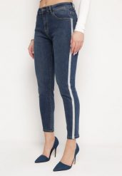 Granatowe Jeansy Skinny z Brokatowymi Lampasami Prestella. Niebieskie jeansy damskie Born2be, bez wzorów, z jeansu, eleganckie, długie. Za 54.99 zł.
